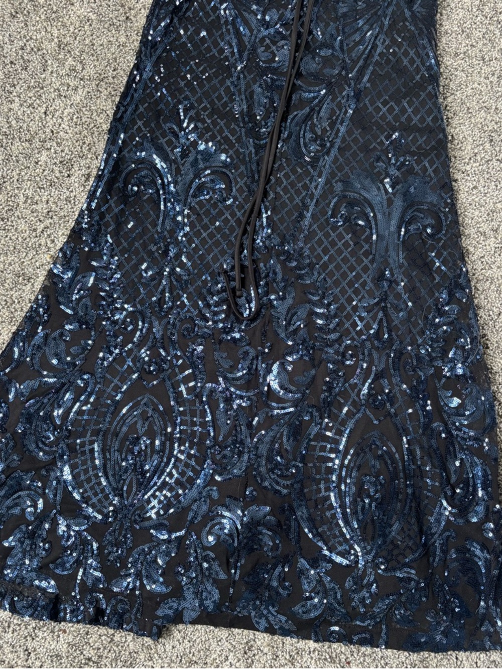 Navy Sequin Spaghetti-Strap Evening Gown - Picture 7 of 11